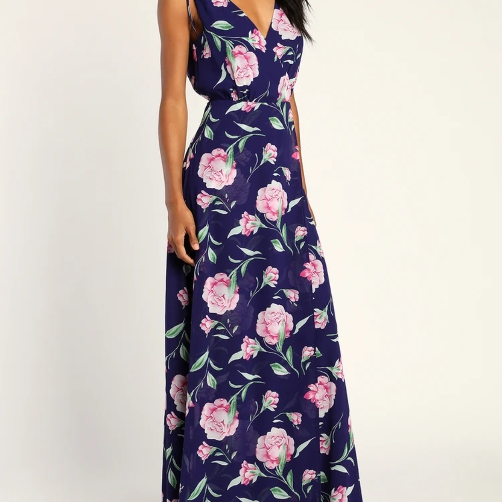 Lulu's Pink and Blue Sleeveless V-Neck Maxi Sundress